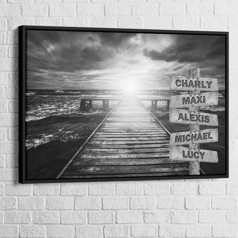 Tableau déco moderne avec prénoms sur fond monochrome

