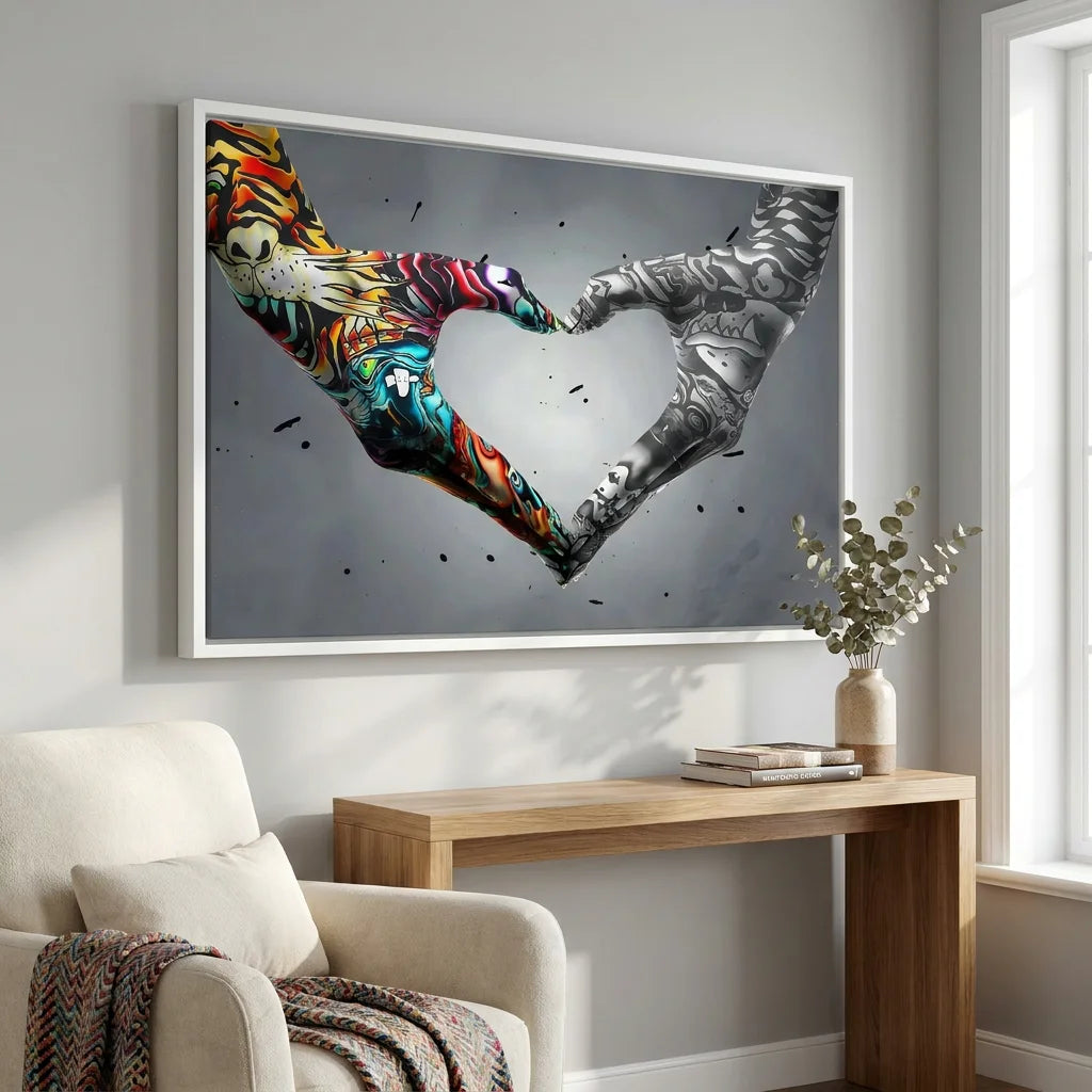 Tableau déco urbaine avec mains en forme de cœur