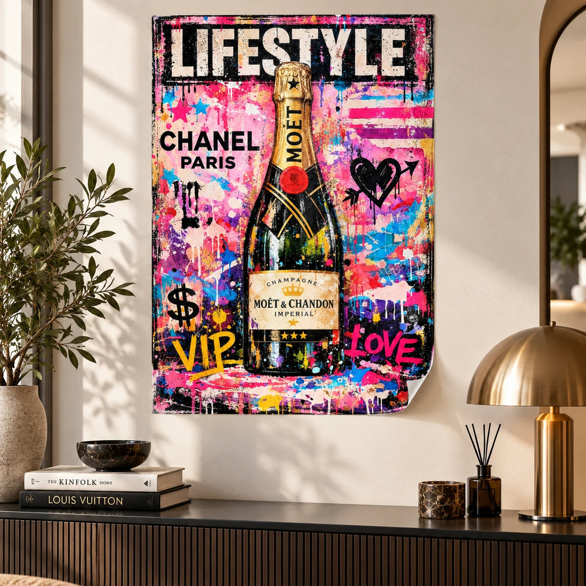 Tableau décoratif champagne street art au format vertical