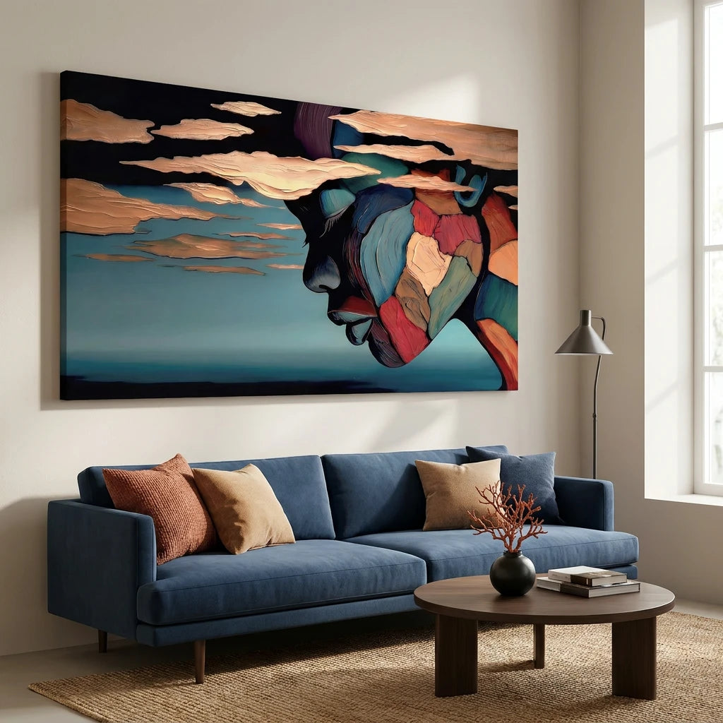 Tableau femme abstraite colorée moderne