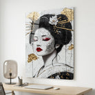 Tableau femme geisha contemporaine avec touches dorées et rouges
