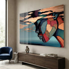 Tableau femme horizon bleu contemporain