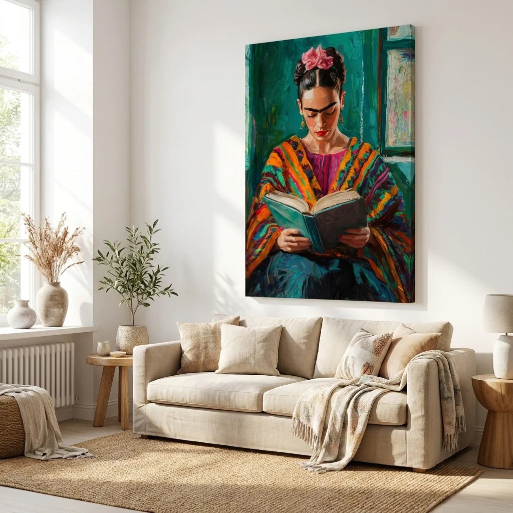Tableau femme mexicaine lisant un livre