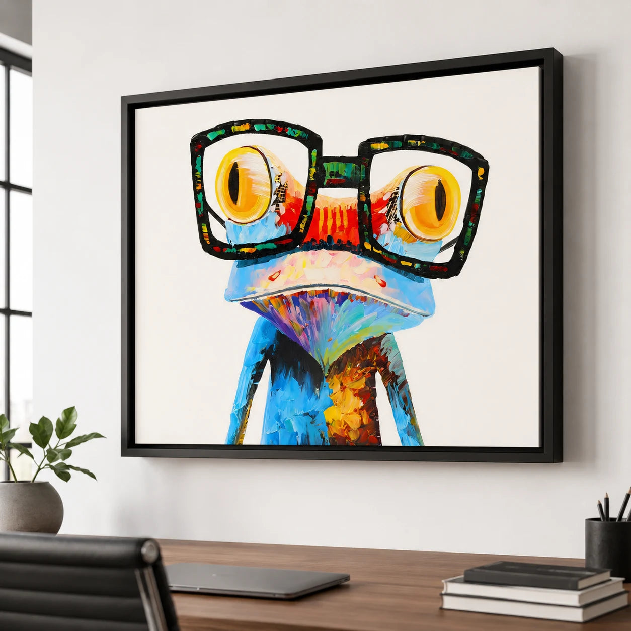 Tableau grenouille à lunettes colorée