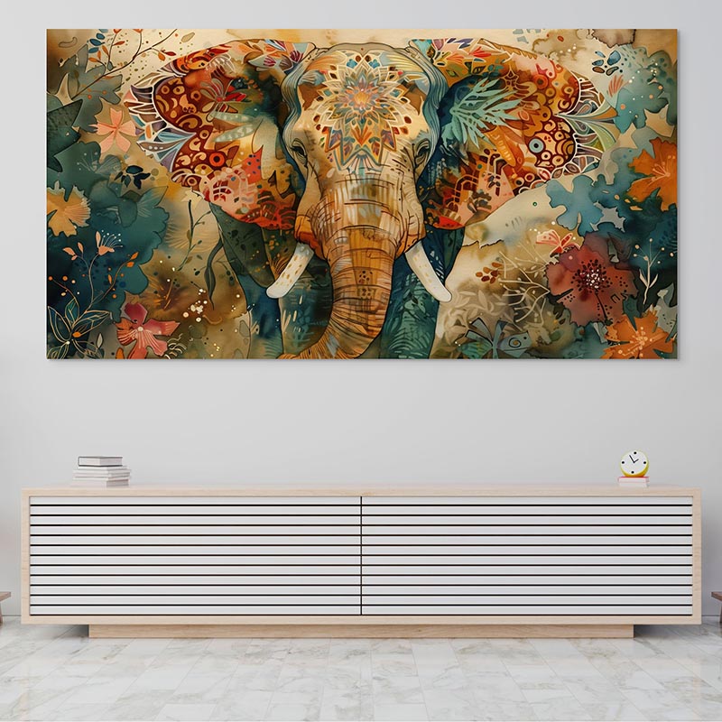 Tableau Éléphant Majesté Florale