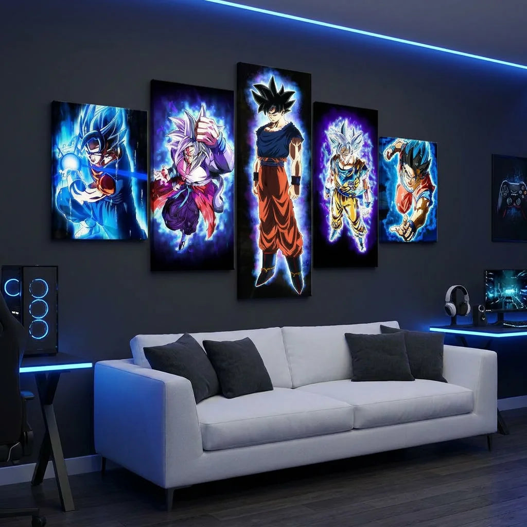 Tableau manga Dragon Ball bleu électrique pour décoration murale