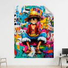 Tableau manga Luffy moderne style graffiti urbain