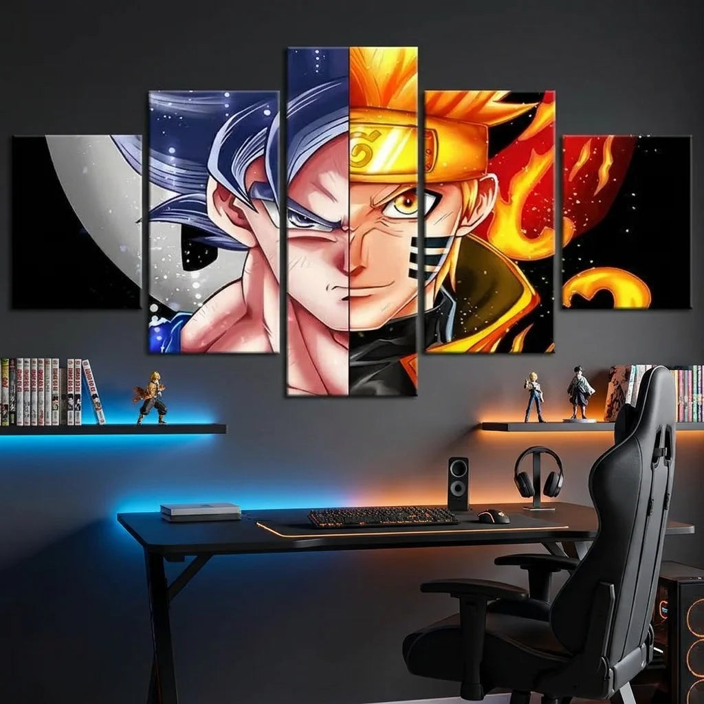 Tableau manga Naruto avec contraste feu et glace