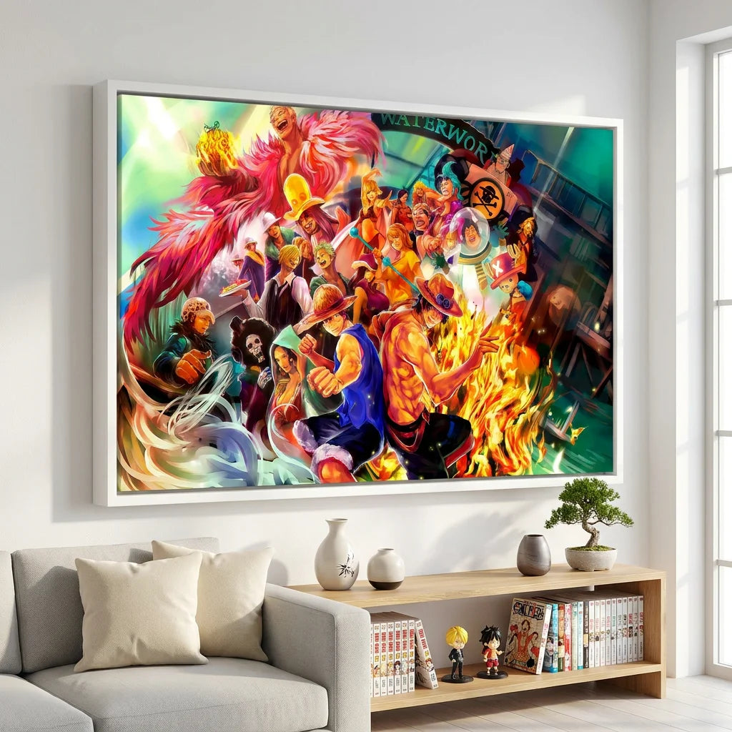 Tableau manga One Piece avec Luffy Ace et personnages cultes
