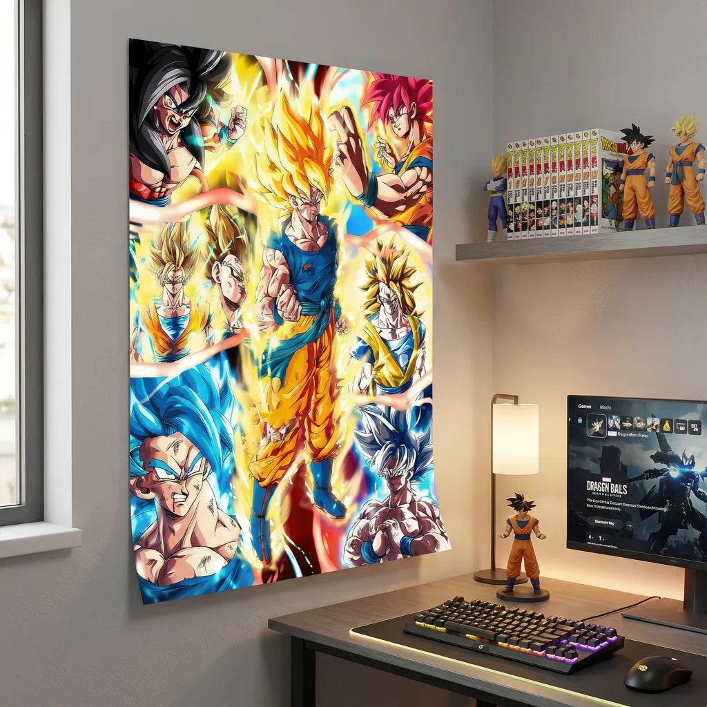 Tableau manga Sangoku avec plusieurs formes Saiyan