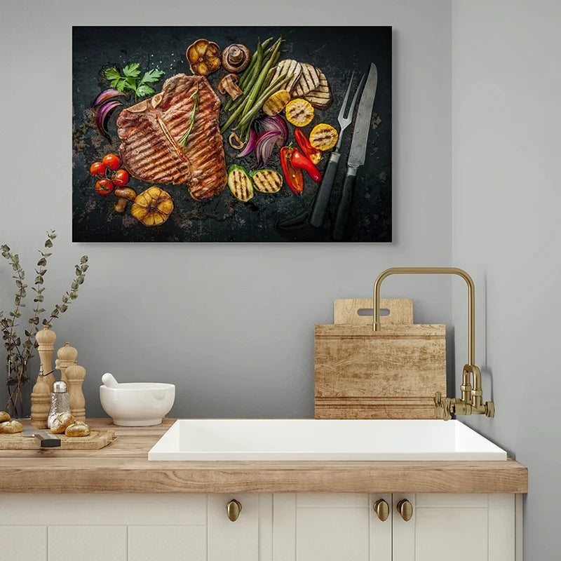 Tableau moderne gastronomie grillades et convivialité