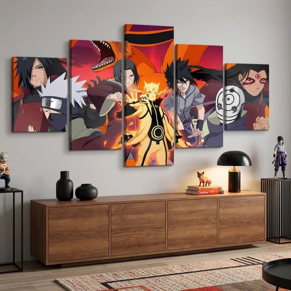 Tableau mural Naruto 5 panneaux style manga pour salon moderne