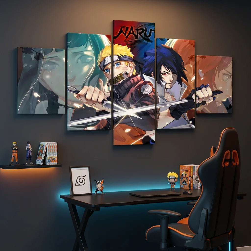 Tableau mural Naruto 5 parties pour chambre ado