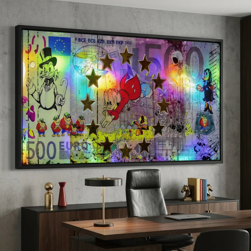 Tableau mural cartoon 500€ style graffiti coloré