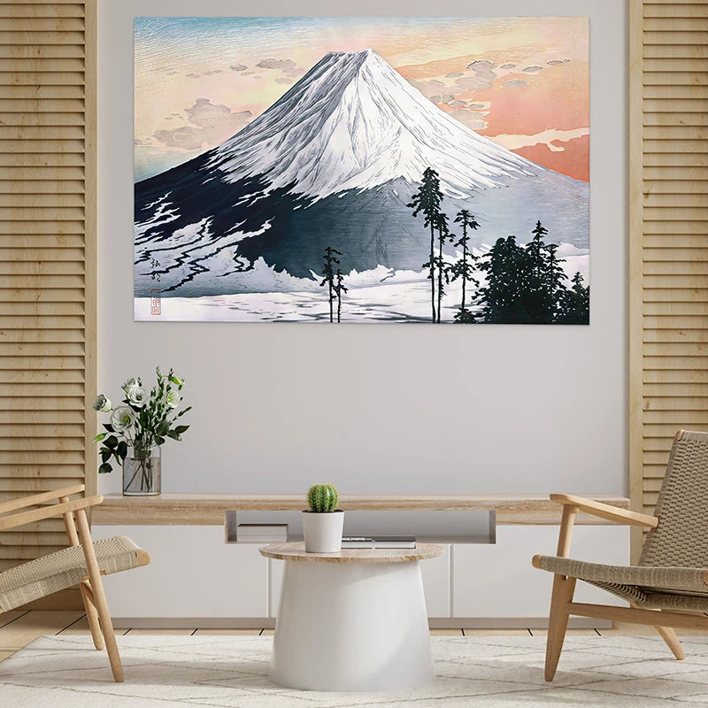 Tableau paysage japonais zen, estampe shin-hanga contemporaine