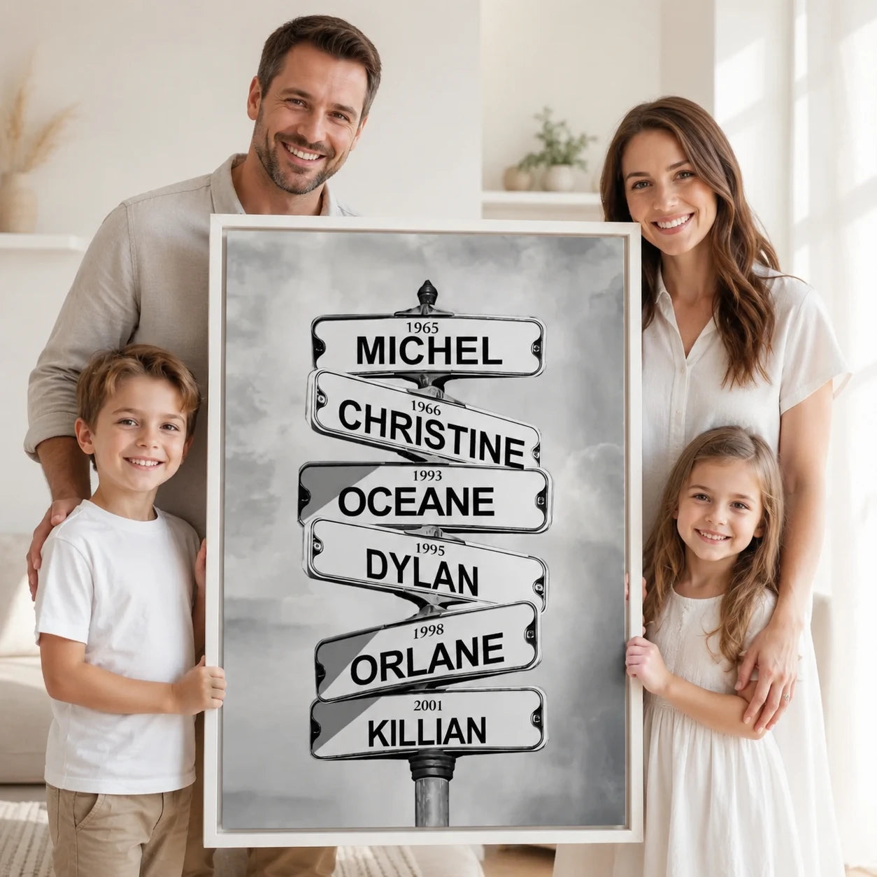 Tableau personnalisé Intersection Vintage avec cadre flottant blanc