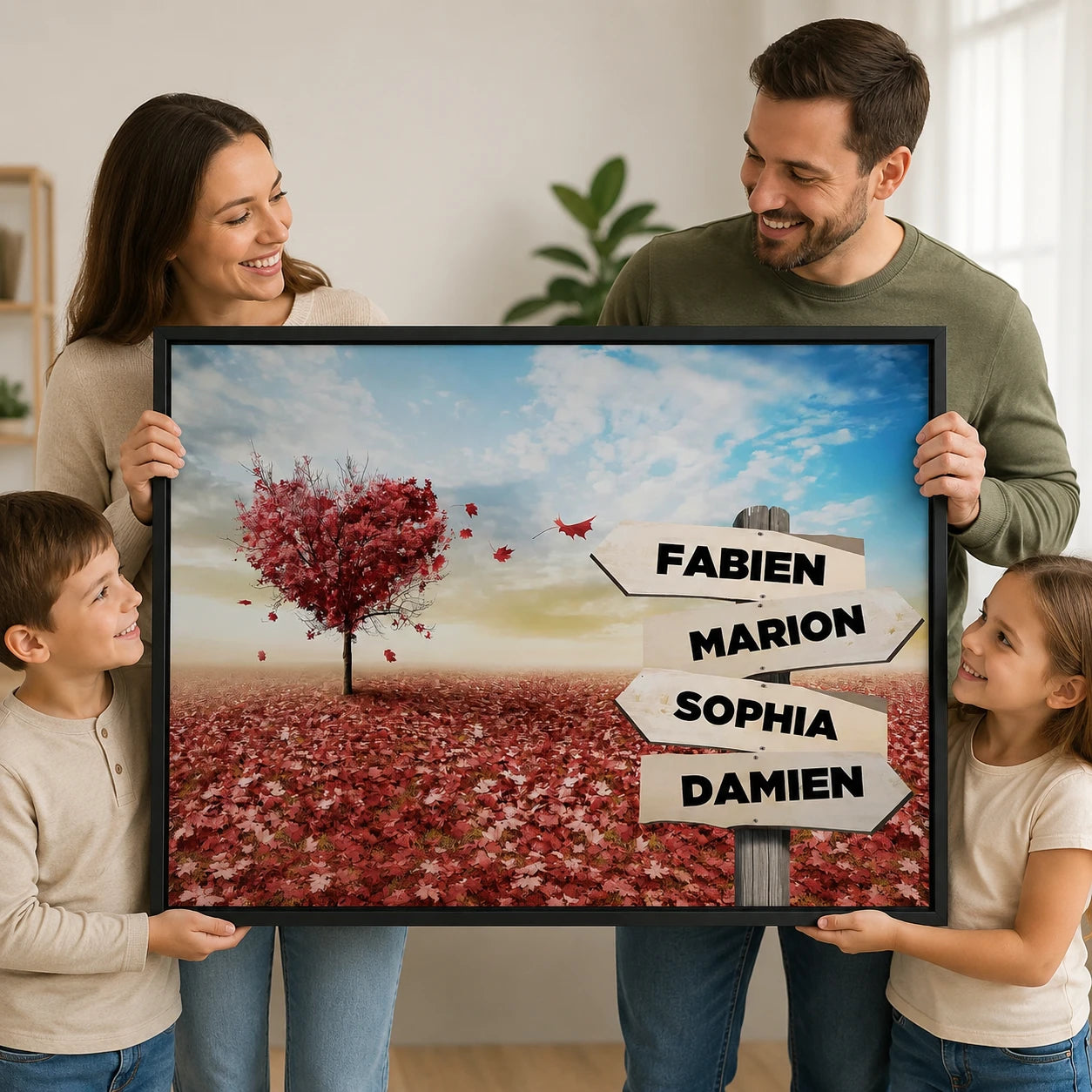 Tableau personnalisé familial avec cadre flottant noir
