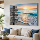 Tableau personnalisé famille bord de mer avec prénoms sur panneaux en bois