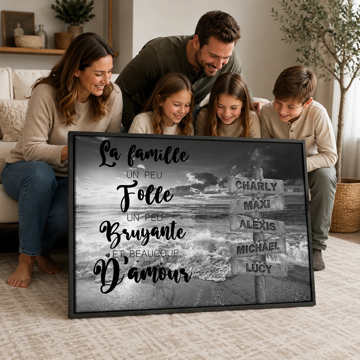 Tableau personnalisé plage avec cadre flottant noir