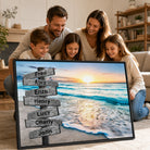 Tableau personnalisé plage avec cadre flottant noir