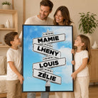 Tableau personnalisé prénoms avec cadre flottant noir