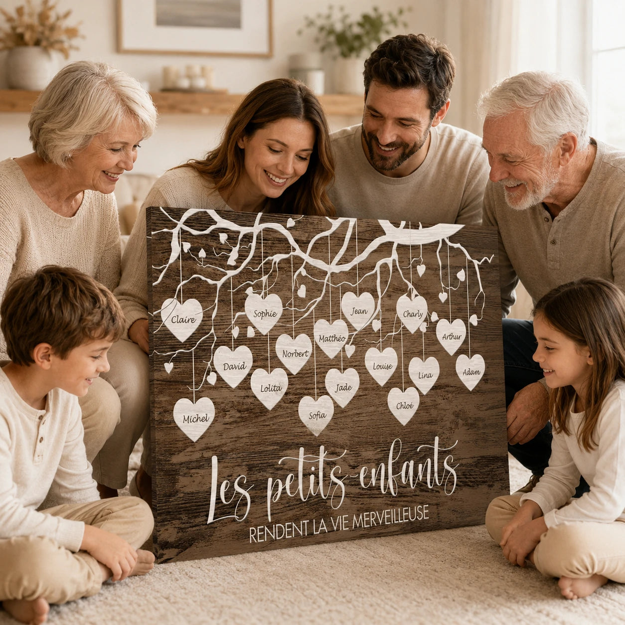 Tableau petits-enfants avec cadre flottant blanc