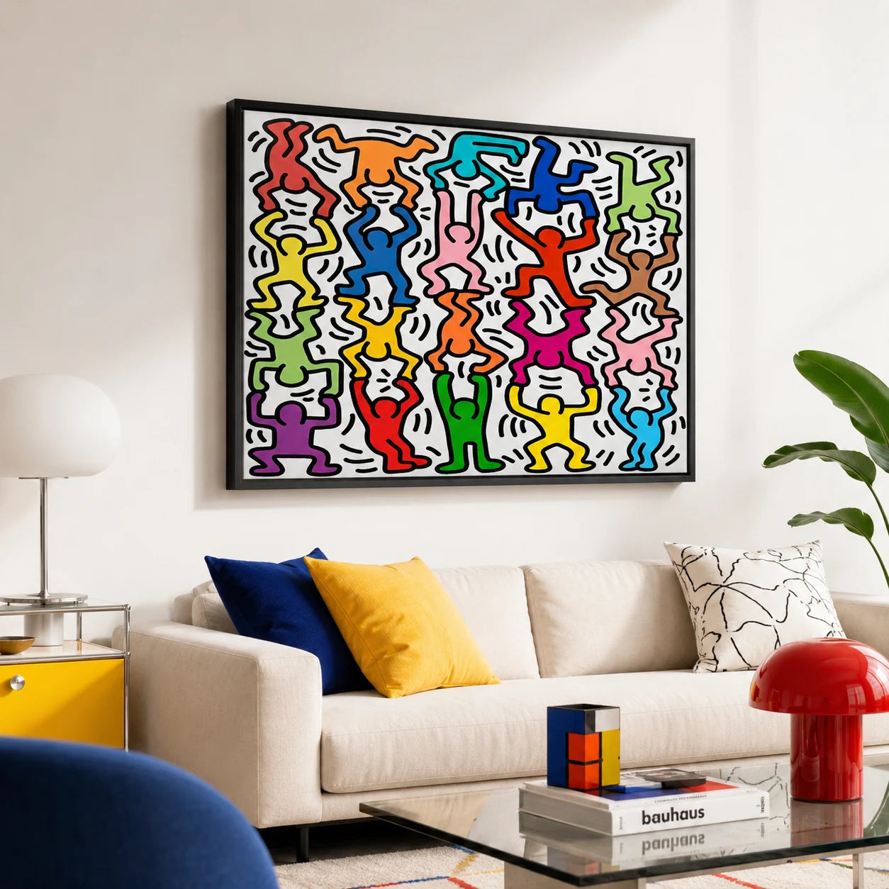 Tableau pop art Keith Haring Acrobats II dans un salon moderne