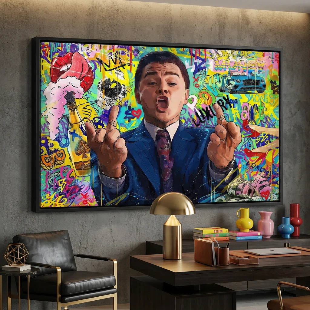 Tableau pop art business avec trader et graffitis