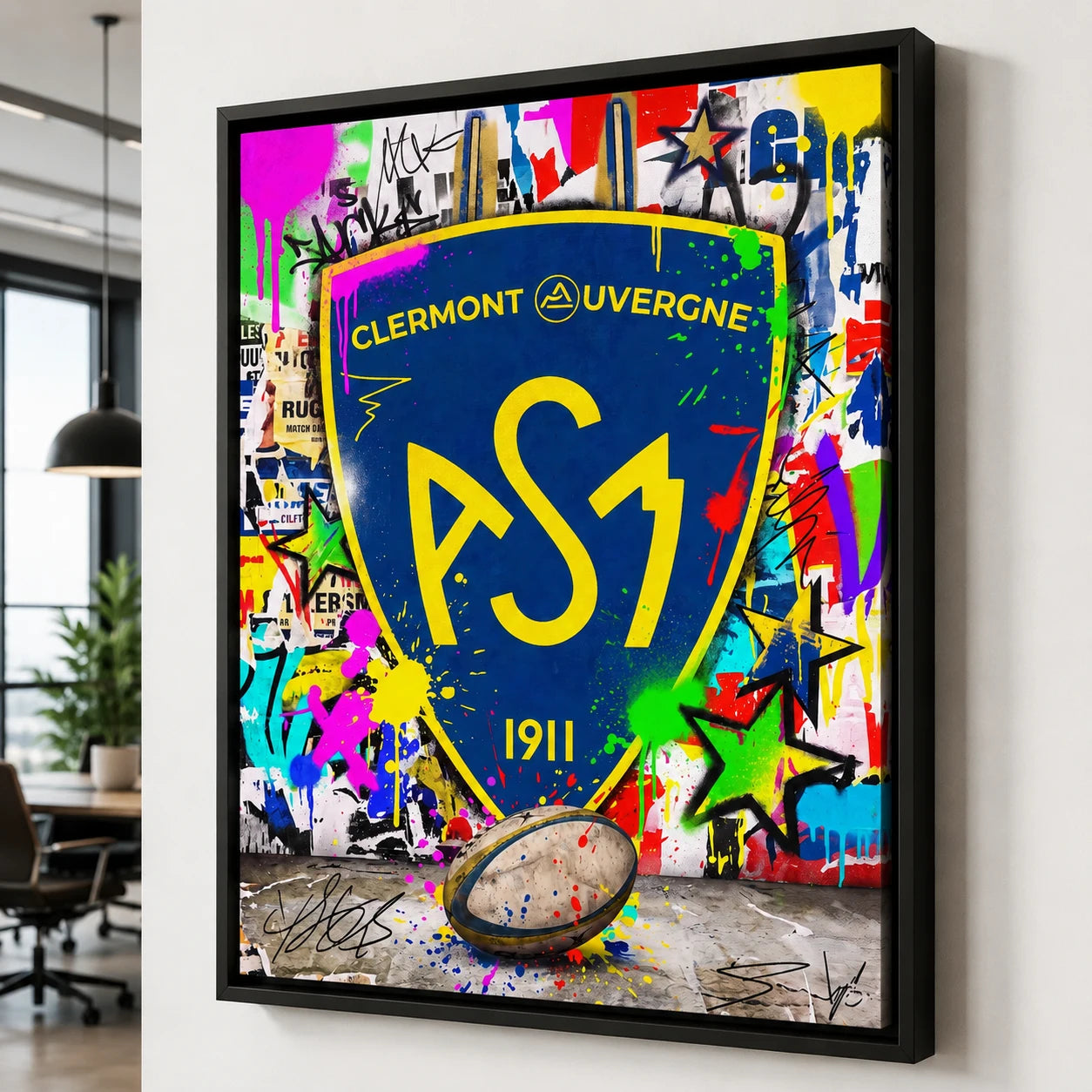 Tableau rugby Clermont Auvergne Jaune et Bleu