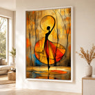 Tableau silhouette féminine avec cadre flottant blanc sur mur clair