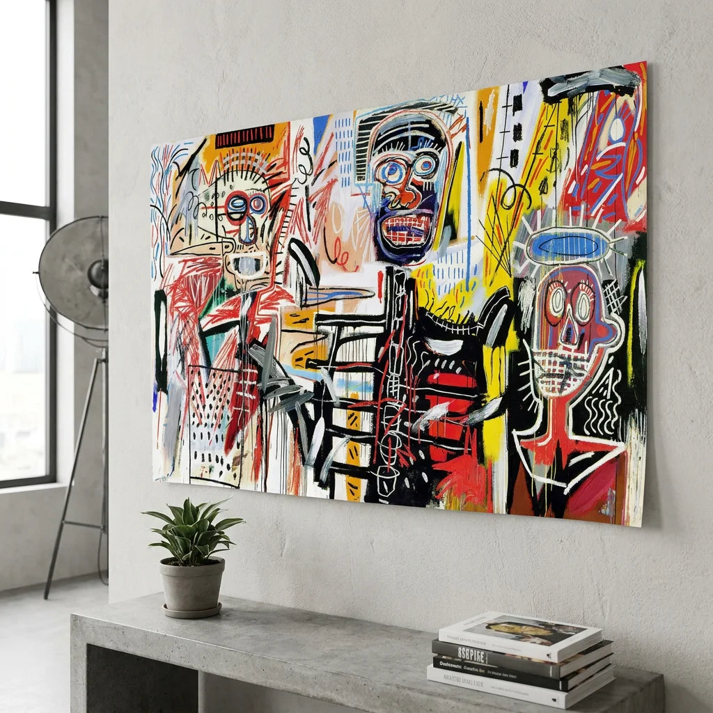 Tableau street art Basquiat aux couleurs vives