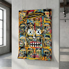 Tableau street art Basquiat avec crânes et lignes dynamiques