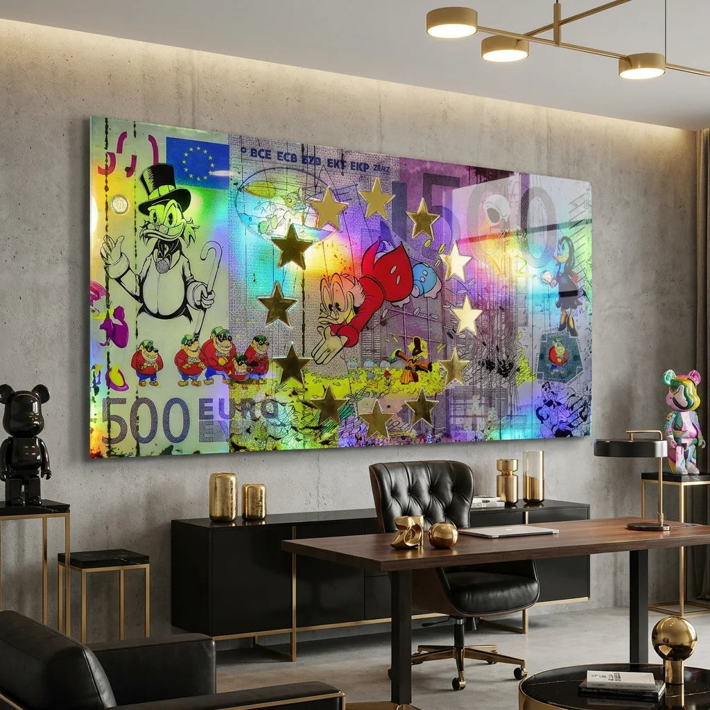Tableau street art cartoon argent et luxe