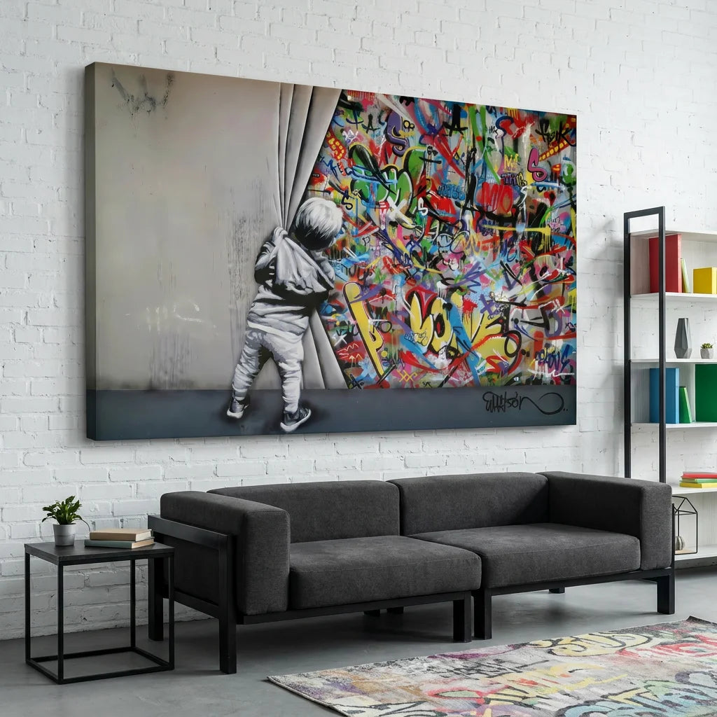 Tableau street art coloré pour salon contemporain