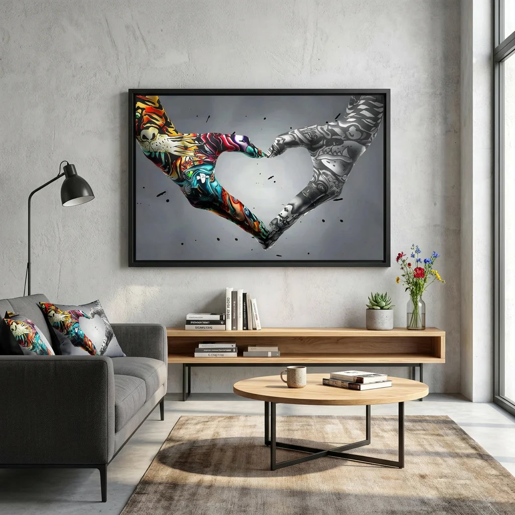 Tableau street art mains formant un cœur