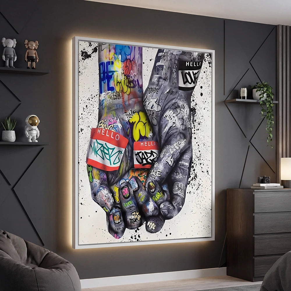 Tableau street art mains graffiti love décoration murale moderne