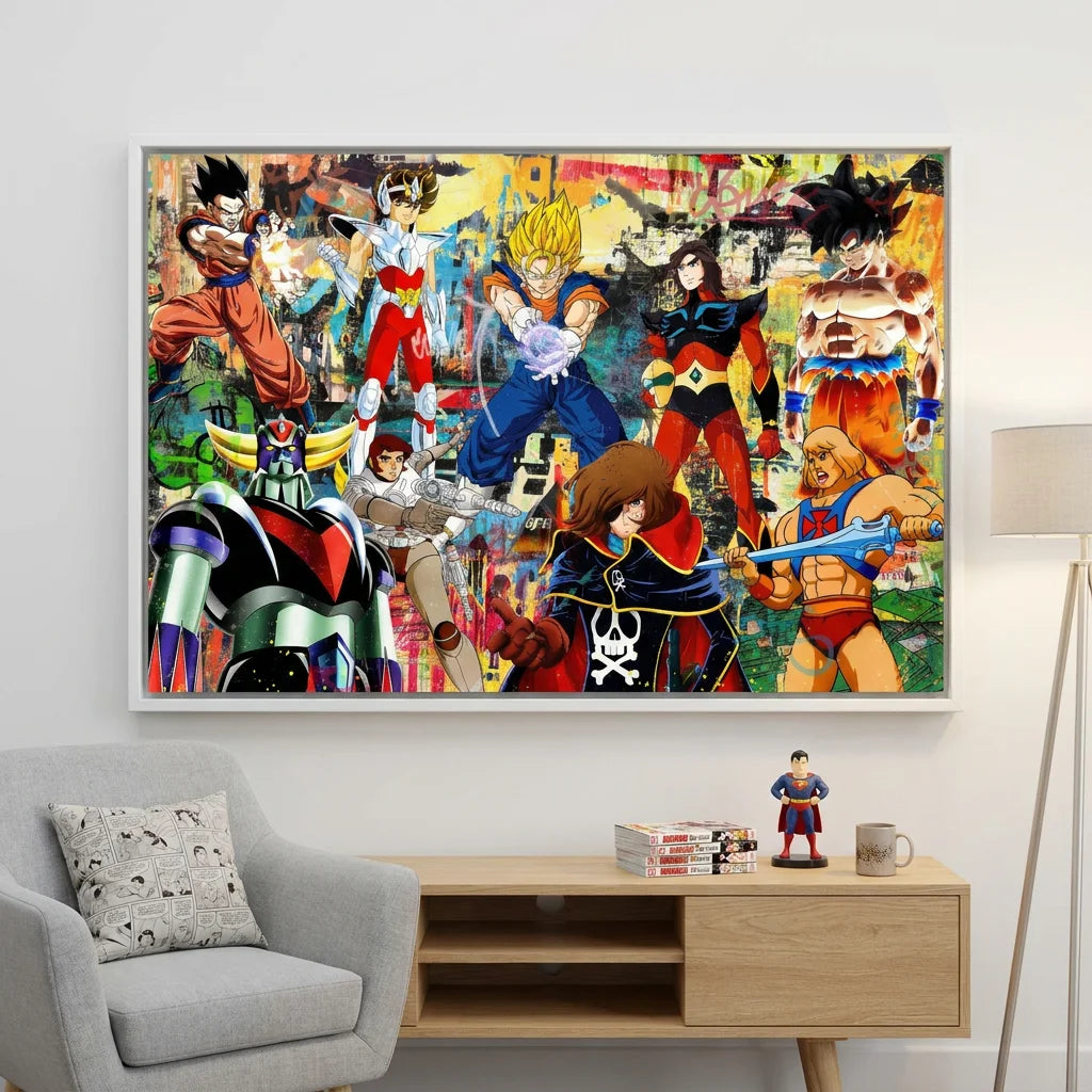 Tableau super héros années 80 style manga et dessin animé