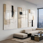 Tableau triptyque contemporain aux lignes graphiques noires et tons beige
