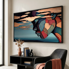 Tableau visage femme abstrait coloré