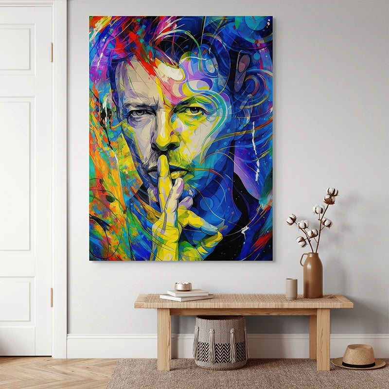 Toile David Bowie moderne, couleurs électriques et lignes graphiques