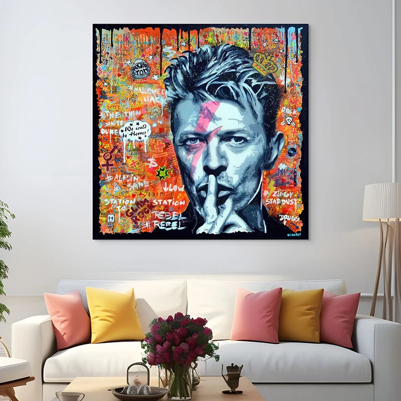 Toile tendue David Bowie style street art – textures peinture, effet galerie