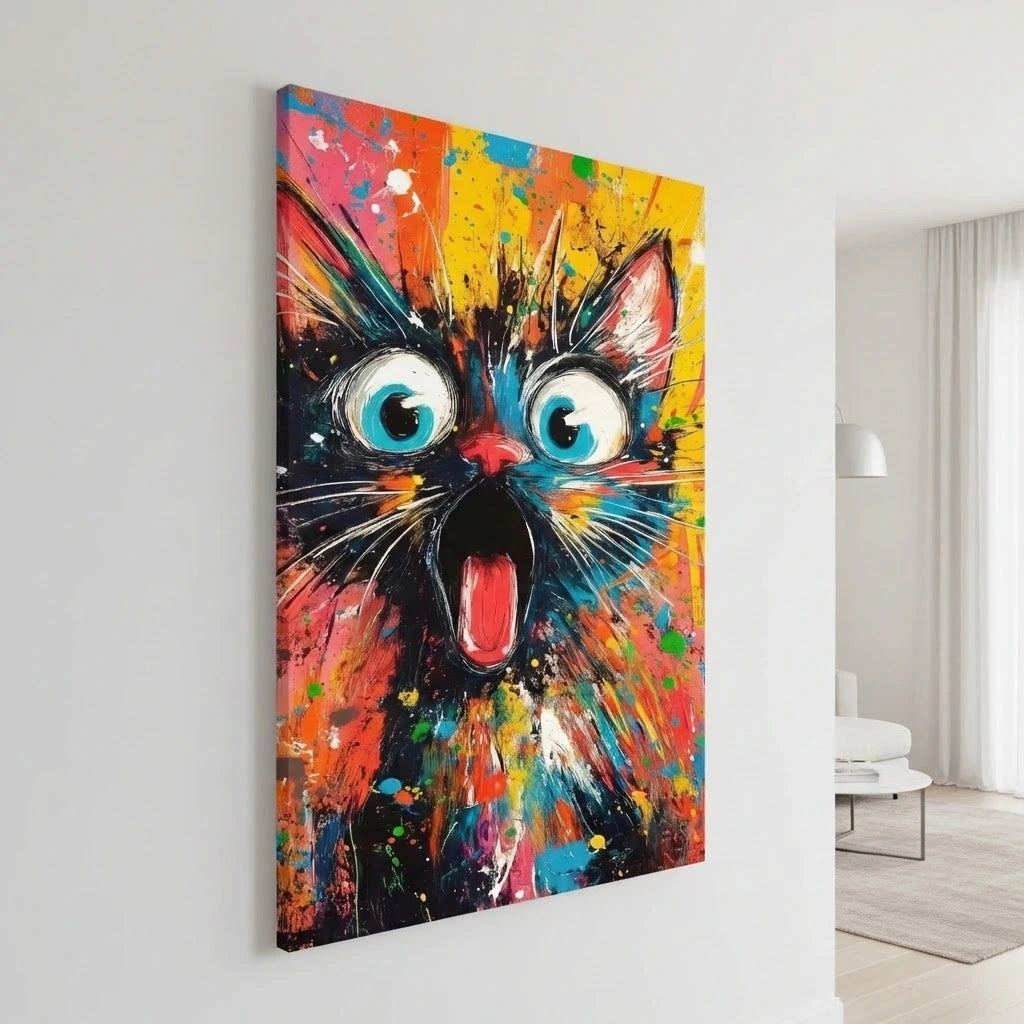 Toile tendue tableau chat pop art coloré décoration intérieure