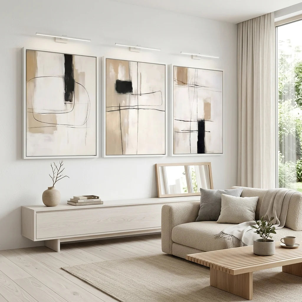 Triptyque design épuré style minimaliste pour salon contemporain