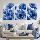 Triptyque fleurs bleues en acrylique brillant