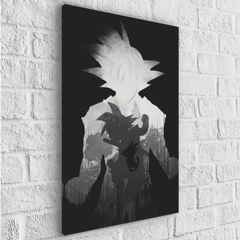 Triptyque manga noir et blanc avec personnages cultes