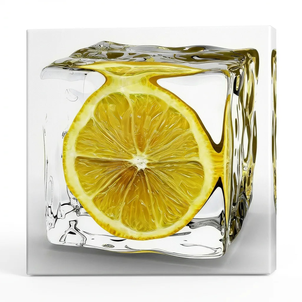 Tableau Cuisine Glaçons et Fruits - 40x40cm / Orange / Toile tendue sur châssis - Tableau Cuisine