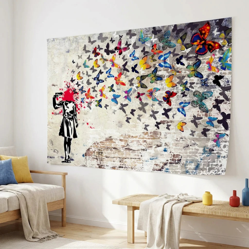 Tableau mural Banksy Butterfly décoration urbaine