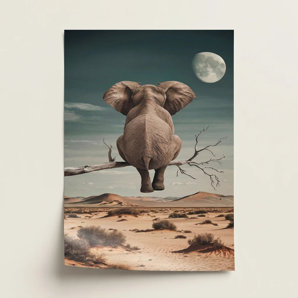 Tableau Éléphant Rêve Lunaire - 40x60cm / Affiche sans cadre - Tableau Animaux