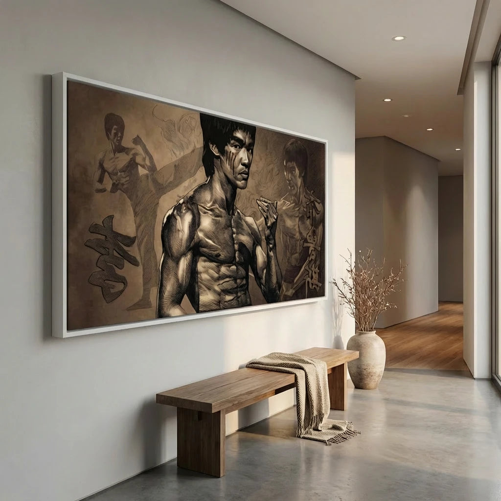 Tableau Bruce Lee XXL - 180x100cm / Toile tendue sur châssis - Tableau Star