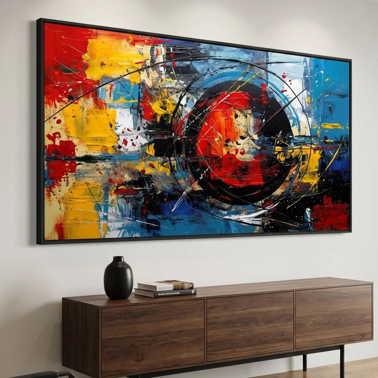 Tableau Contemporain Esprit de la Terre - 50x100cm / Cadre noir - Tableau Contemporain